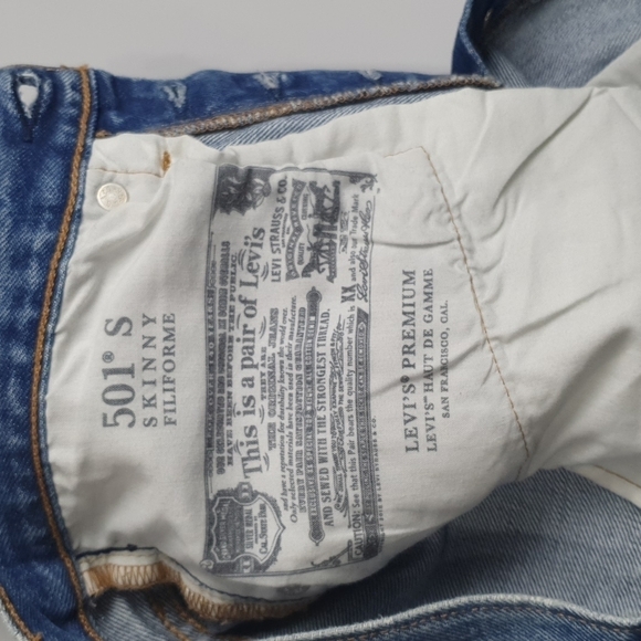 LEVI'S 501 Riveted Distressed Skinny Filiforme Jeans - Picture 5 of 14